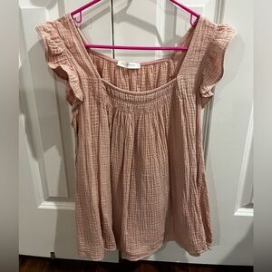 Ces Femme Blush Pink Smocked Square-Neck Gauze Top
